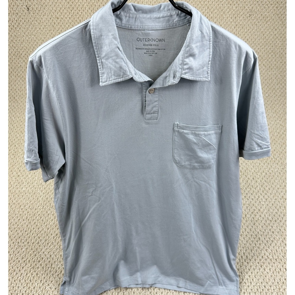 Outerknown Sojourn Polo Shirt Mens Large Light Gray Soft Pocket Short Sleeve